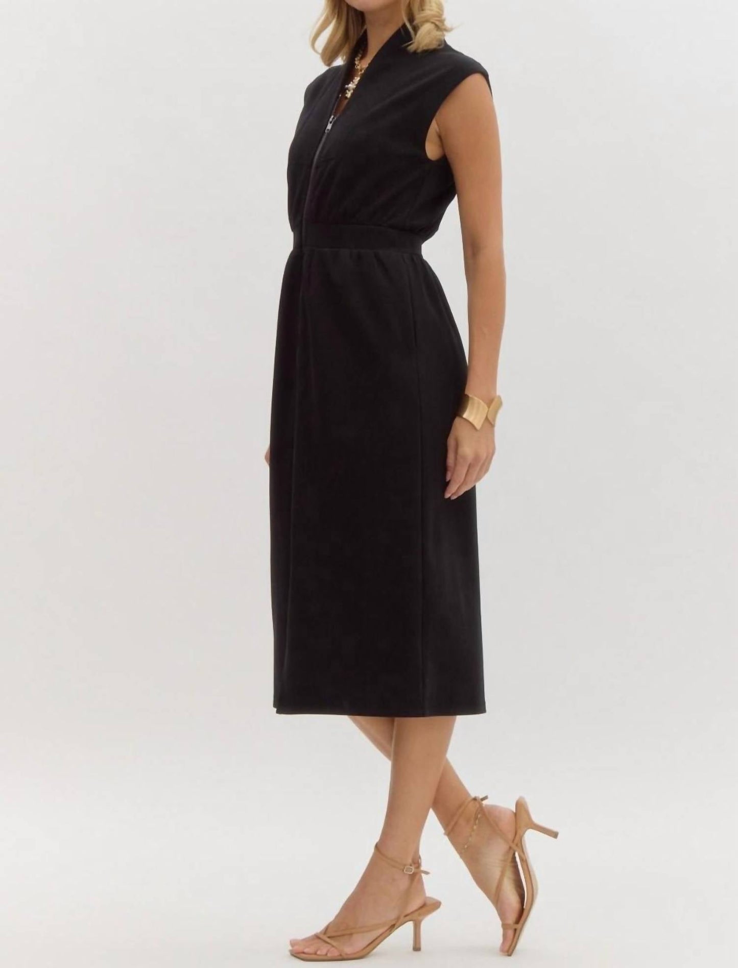 Entro - Sleeveless Zip Up Midi Dress