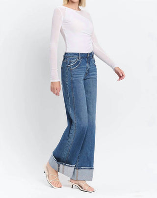 Vervet By Flying Monkey - High Rise Cuffed Panel Baggy Wide Jeans