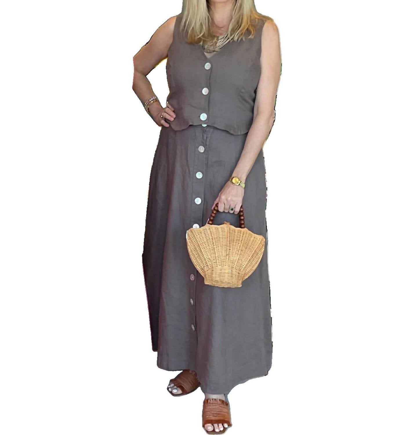 Finley - Nicole Button Front Linen Skirt