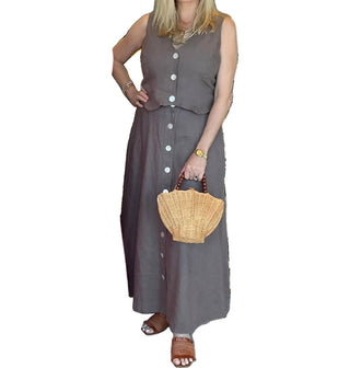 Finley - Nicole Button Front Linen Skirt