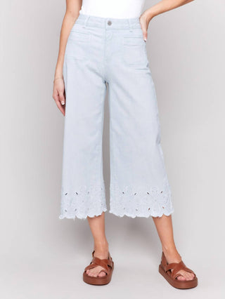 Charlie B - Wide-leg Cropped Jeans With Scallop Embroidered Hem