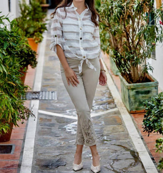 Frank Lyman - Rhinestone Embellished Hem Jeans