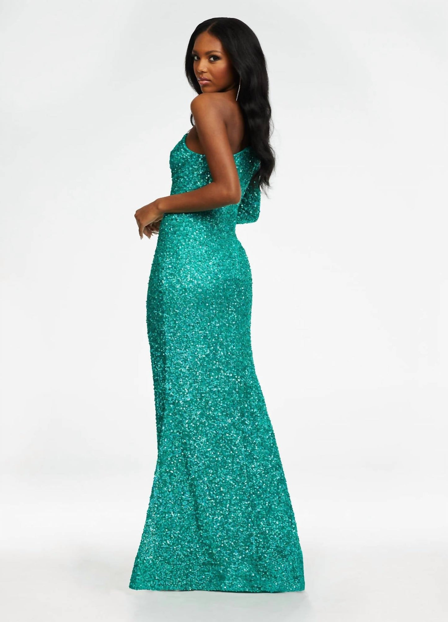 Ashleylauren - One Shoulder Sleeve Prom Dress