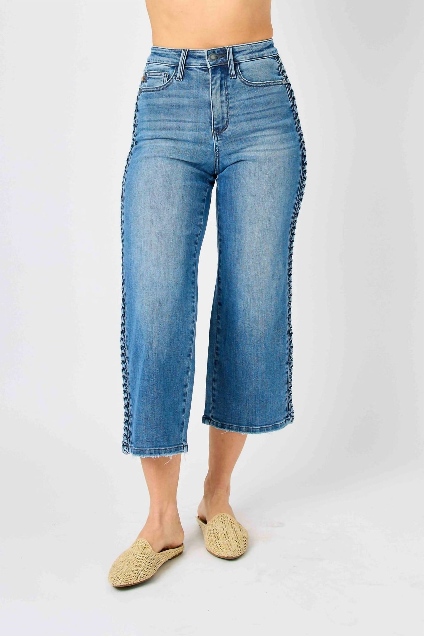 Judy Blue - Braid Ss Detail Crop Wide Jeans