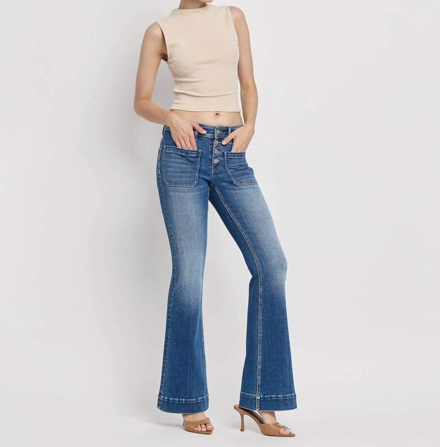 Vervet By Flying Monkey - Gleefully Mid Rise Trouser Hem Flare Jeans - Plus