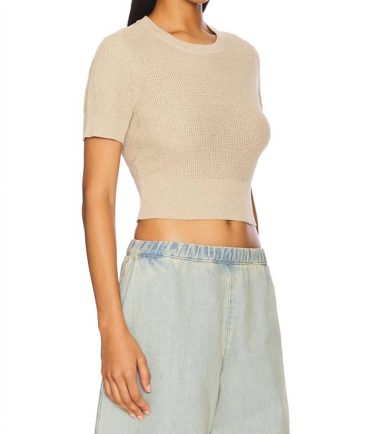 Enza Costa - Open Knit Cropped Short Sleeve Sweater