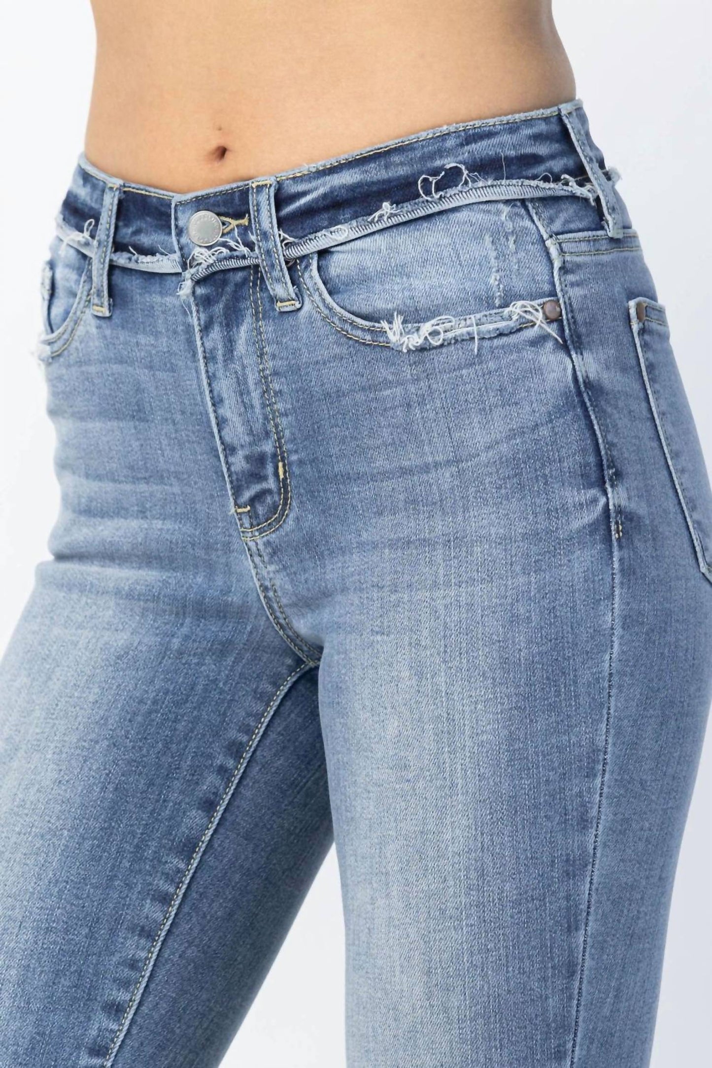 Judy Blue - Mid Rise Release Waistband Detail Skinny Jeans