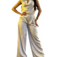 A.C.G. Los Angeles - Satin Wide Leg Pants & Cowl Neck & Flower Sleeveless Top