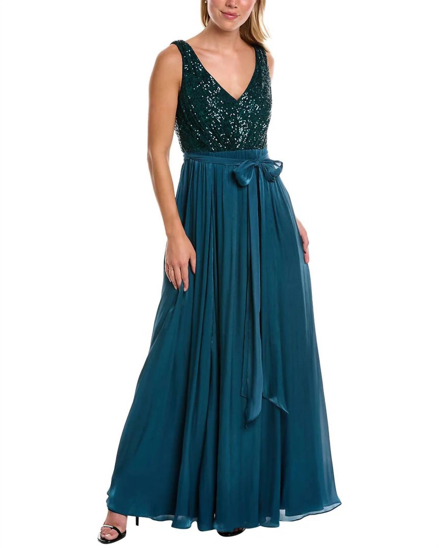 Badgley Mischka - Feather Wrap Sequin Gown
