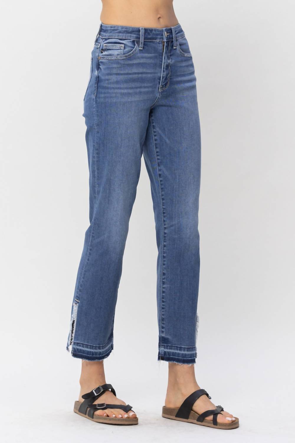 Judy Blue - High Waist Fray Slit Release Hem Straight Denim Jeans