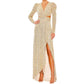 Ieena For Mac Duggal - Metallic Puff Sleeve Front Twist Cut-out Gown