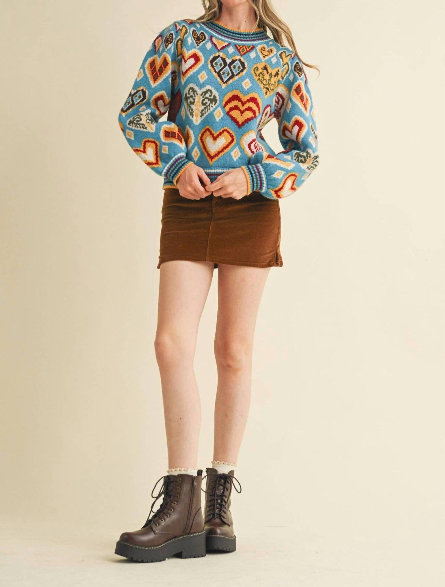 &Merci - Heart Pattern Pullover Sweater