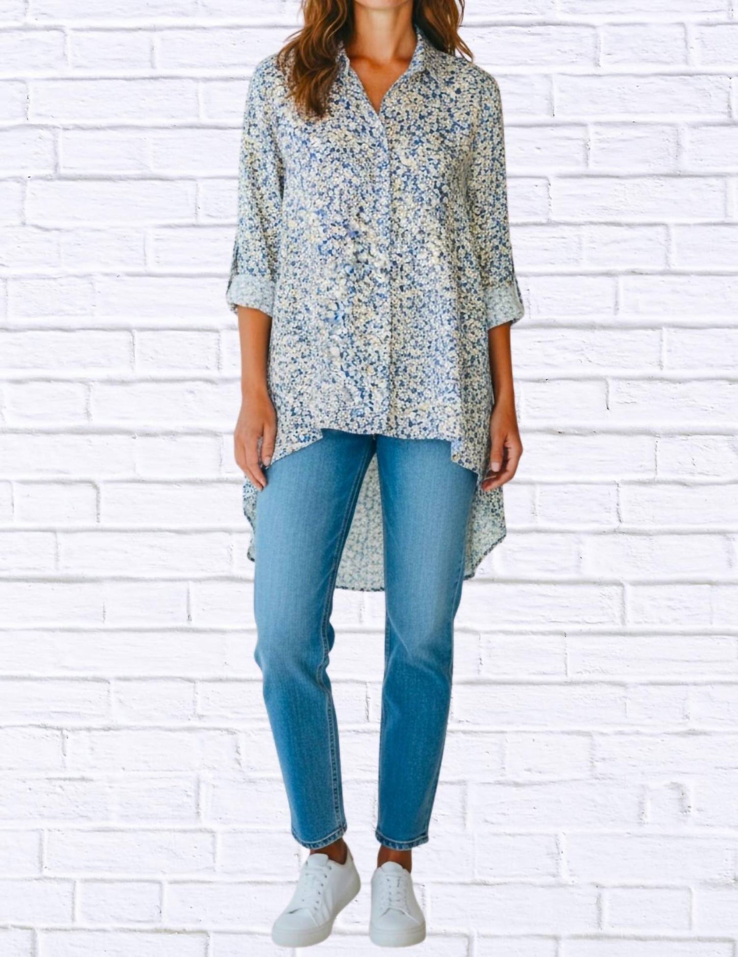Diva Usa - Floral Viscose High-low Shirt