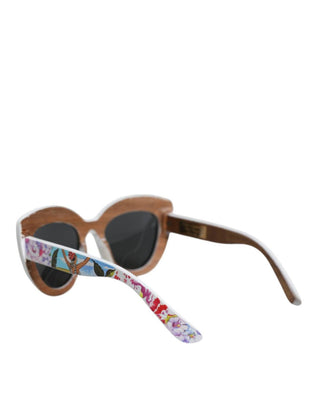 Dolce & Gabbana - Women's Wood Crystal Brass Frame Floral Hand Paint Sunglasses