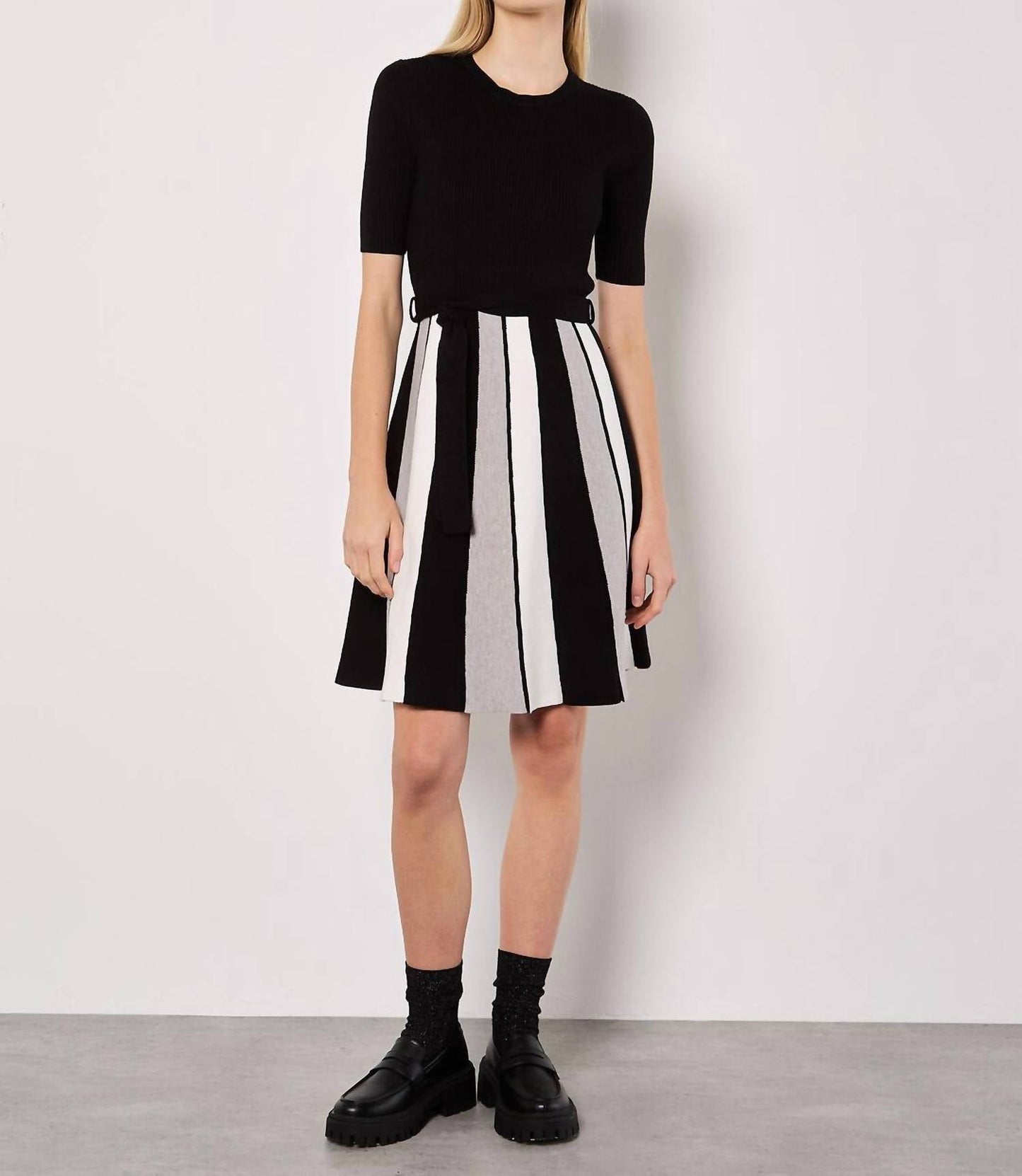 Apricot - Monochrome Stripe Knitted Mini Dress