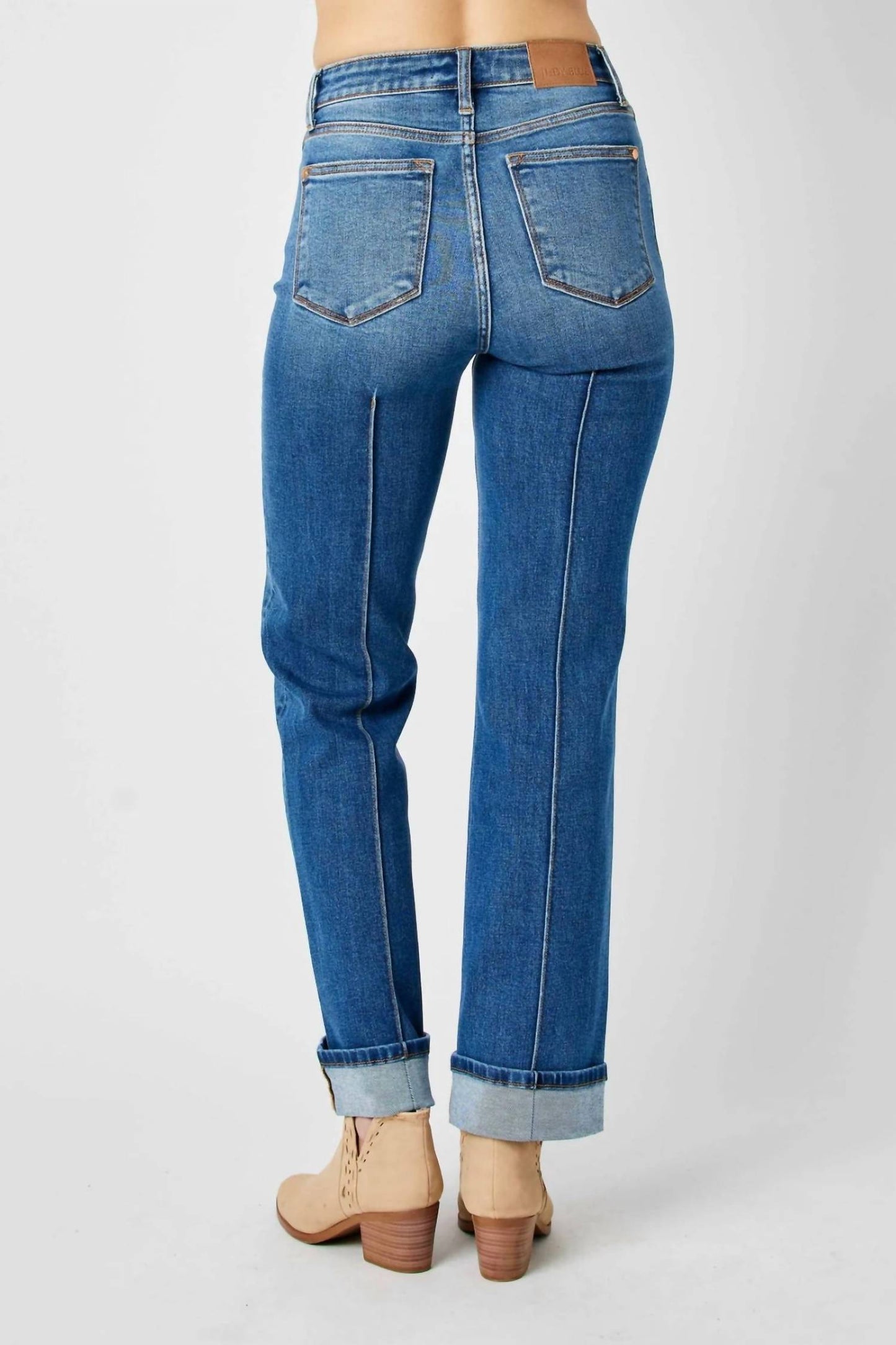 Judy Blue - High Waist Front Seam Detail & Cuffed Straight Jeans