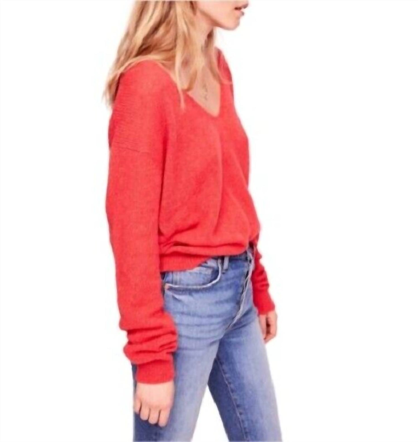 Free People - Coral Knit Gossamer V-Neck Sweater