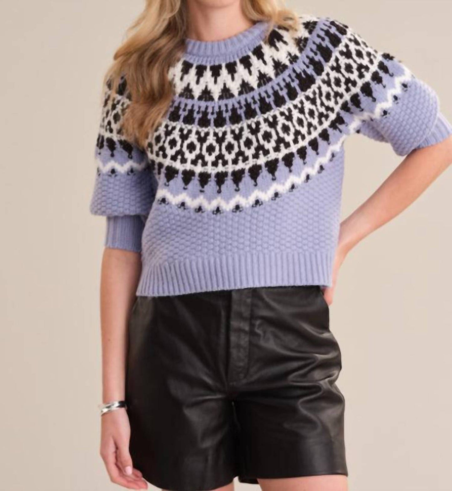 525 America - Alora Puff Sleeve Fair Isle Top