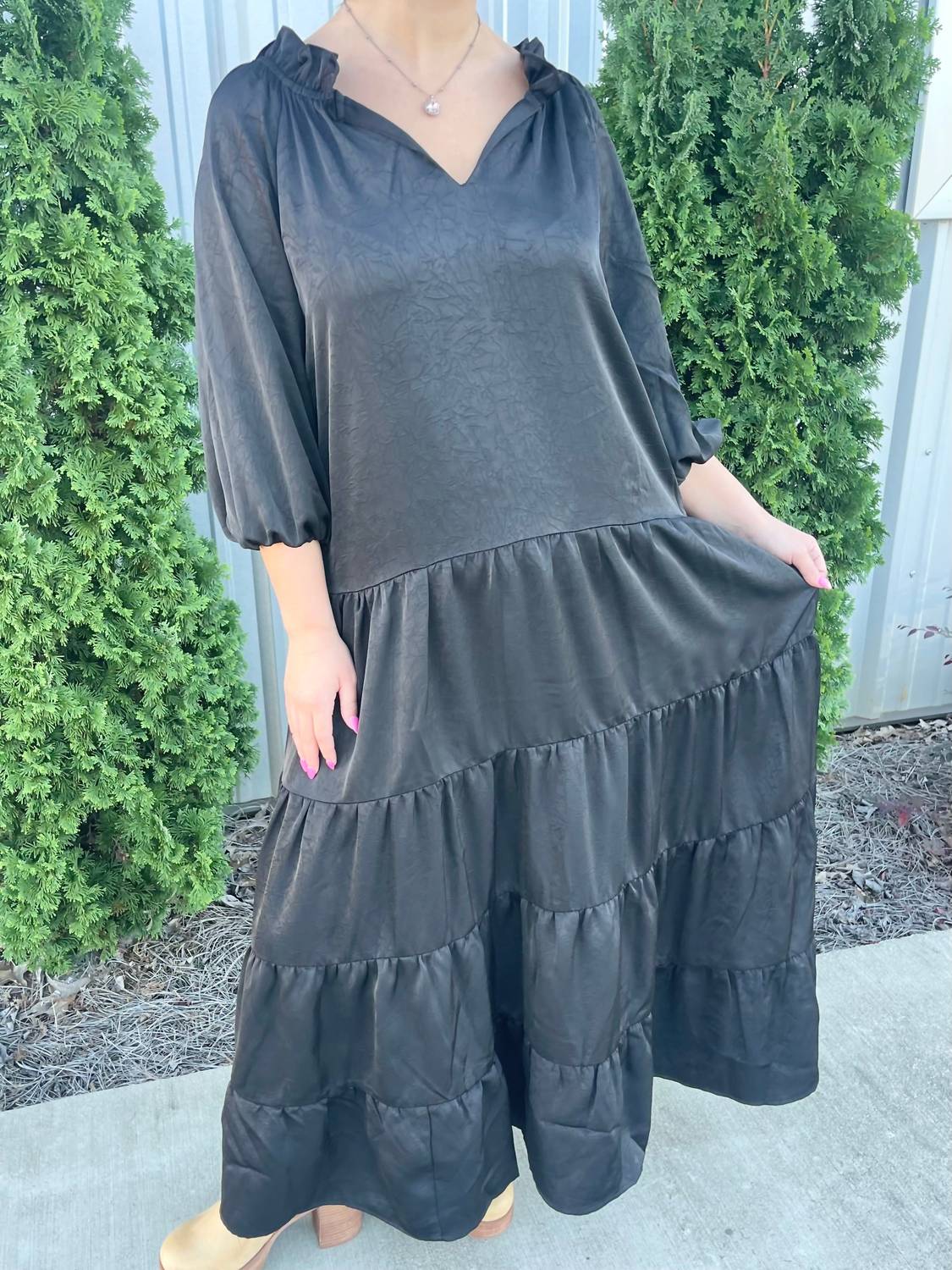 Before You - Satin Tiered Maxi Dress