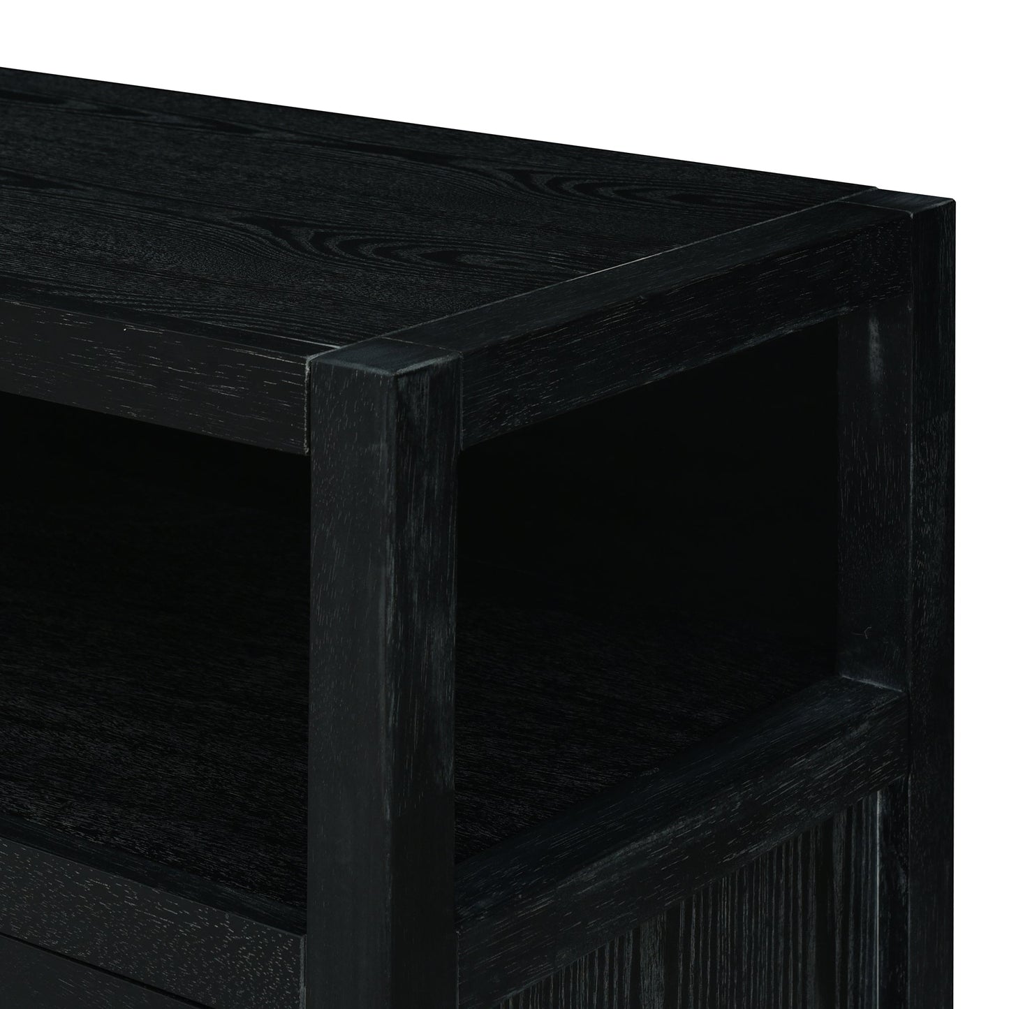 TREXM Bohemian Style Rattan Buffet Storage Cabinet with Solid Wood Frame