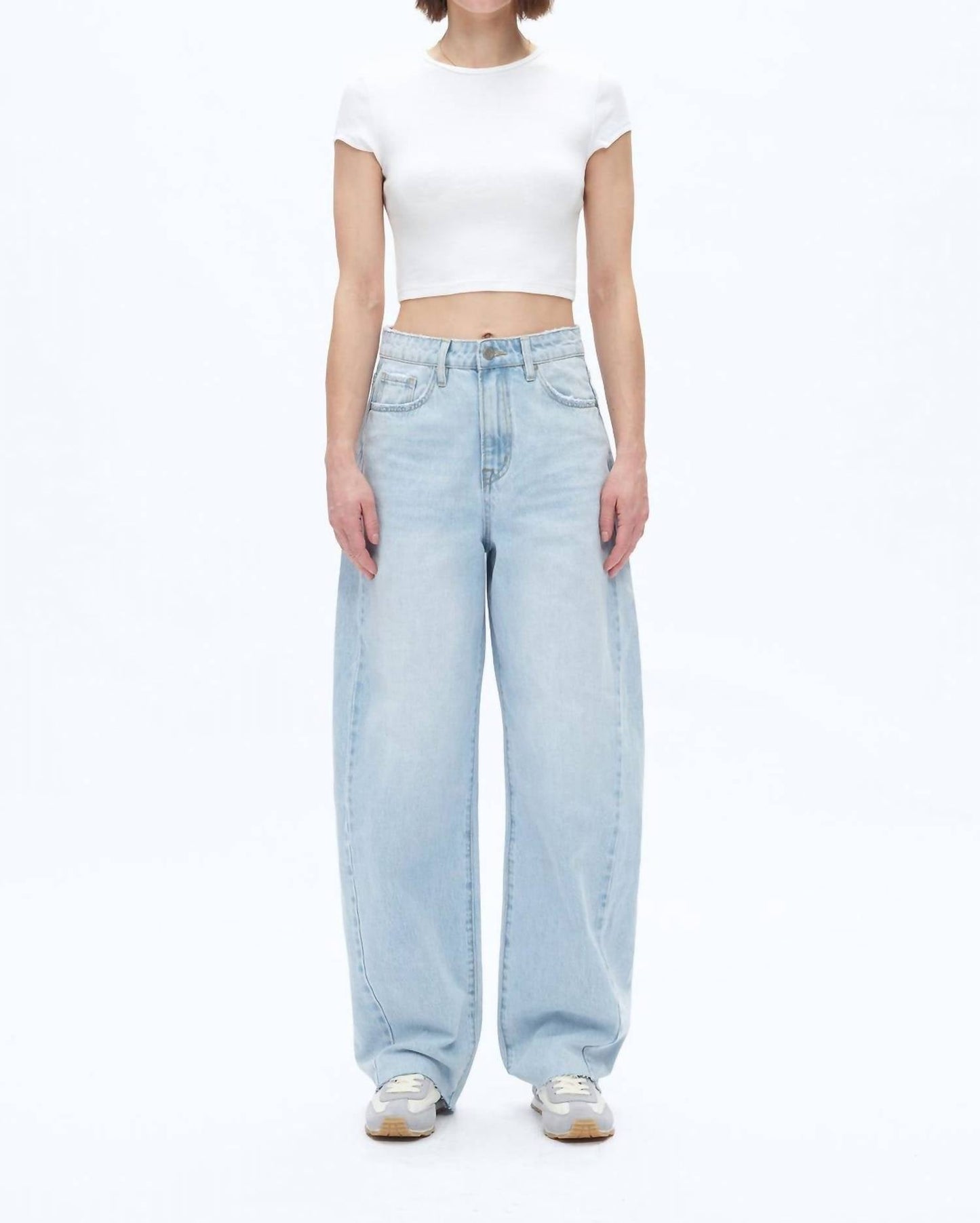 Bayeas - Super High Rise Pieced Barrel Leg Denim Jeans
