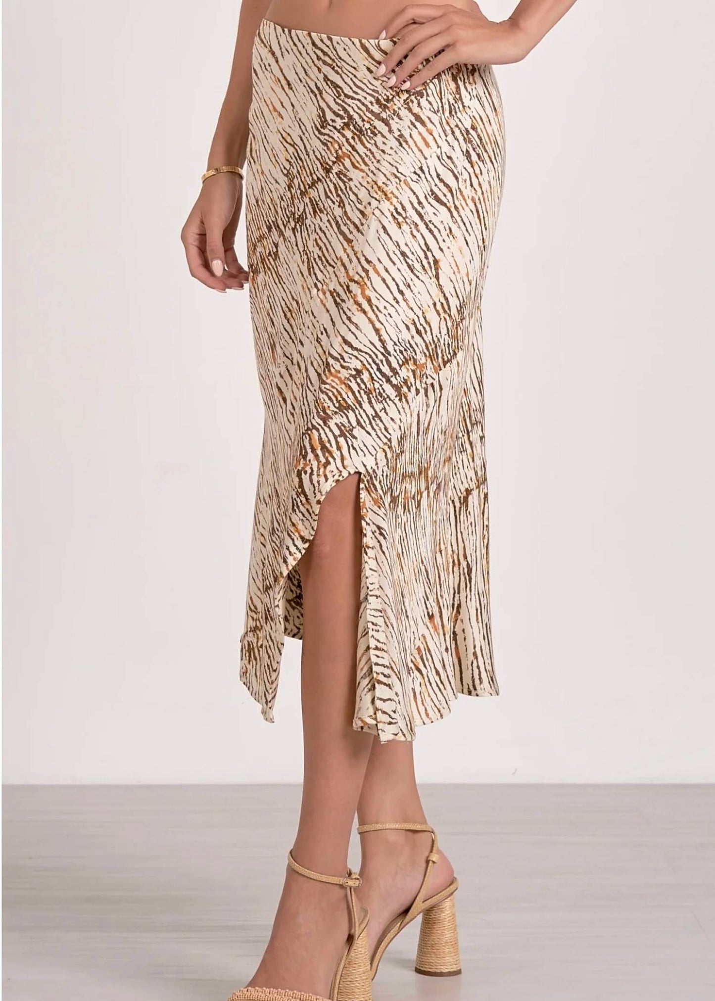 Elan - Sahara Printed Side Slit Midi Skirt