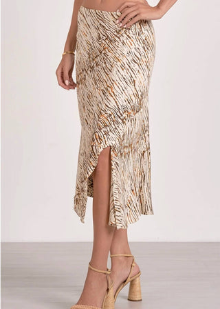 Elan - Sahara Printed Side Slit Midi Skirt
