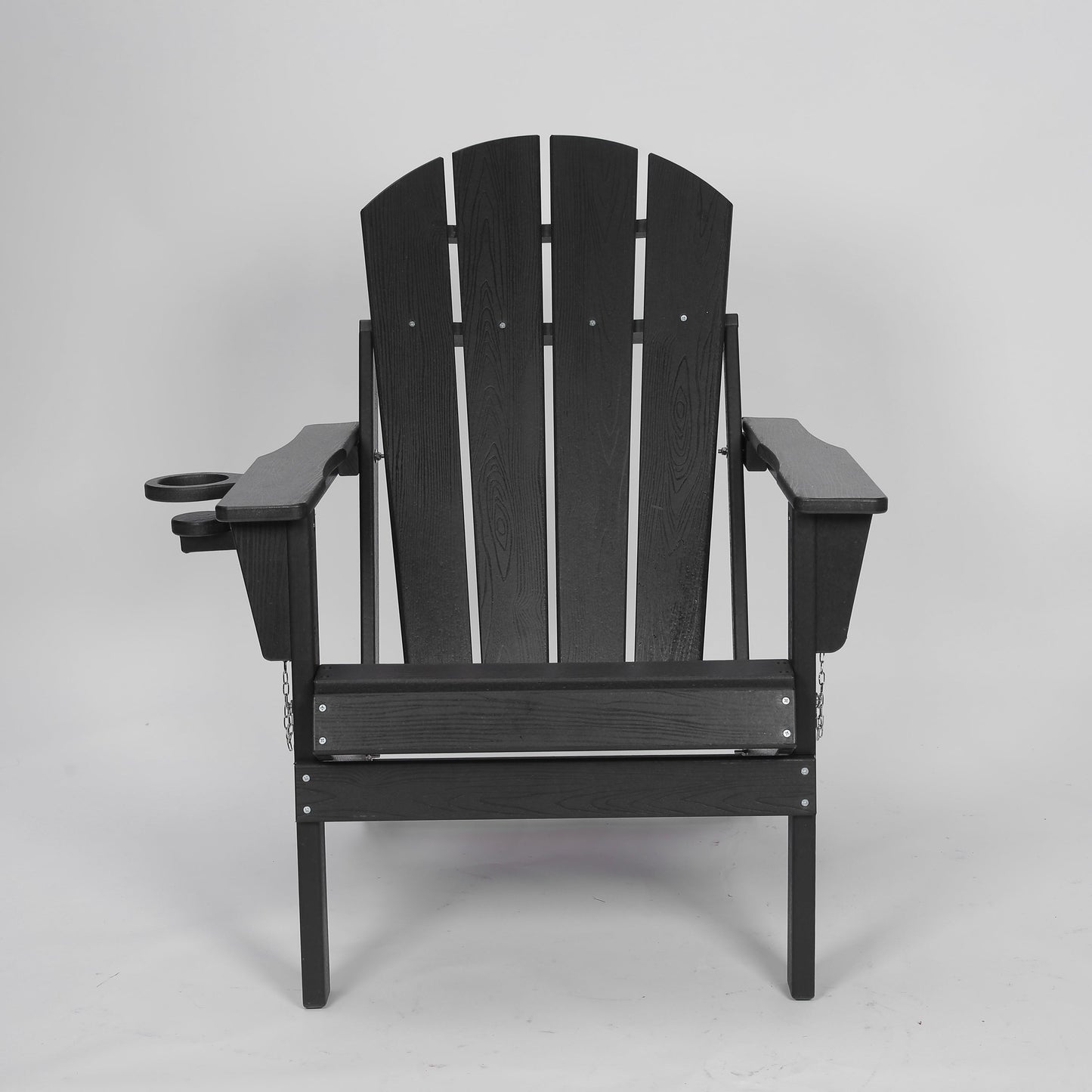HDPE Folding Adirondack Chair with Dual Cup Holder - Black