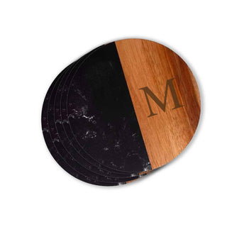 Creative Gifts International - Set Of 4 Marble and Acacia Wood Round Coasters