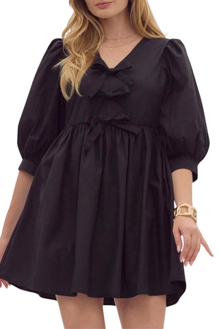 Entro - Puff Sleeve Tie Front Dress