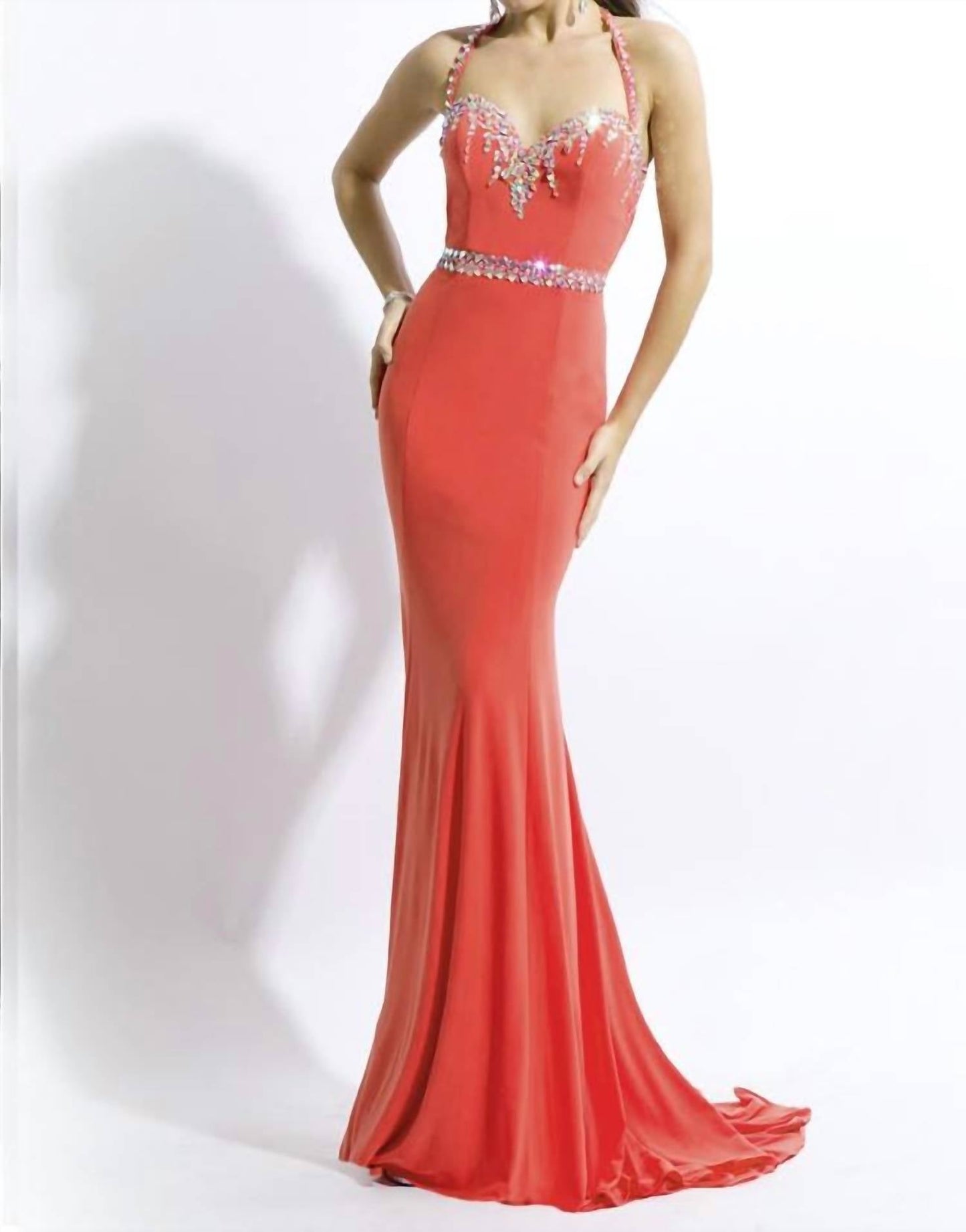 Rachel Allan - Embellished Jersey Gown With Fringe Detail