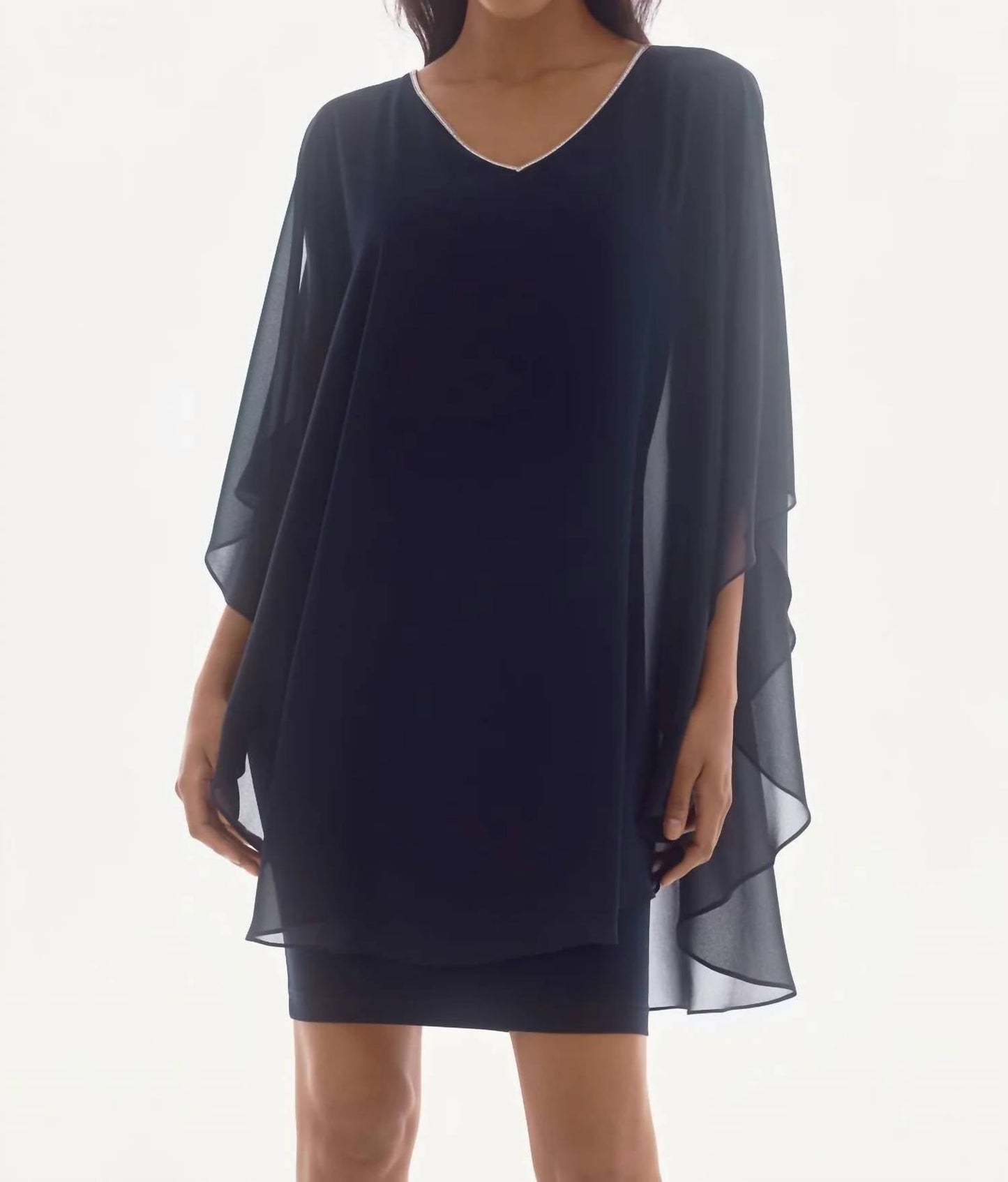 Joseph Ribkoff - V-neck Cold Shoulder Chiffon Sheath Dress