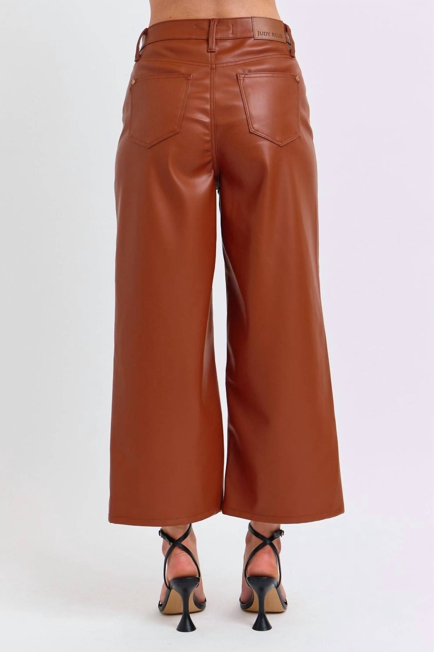 Judy Blue - High Waist Tummy Control Faux Leather Crop Wide Jeans