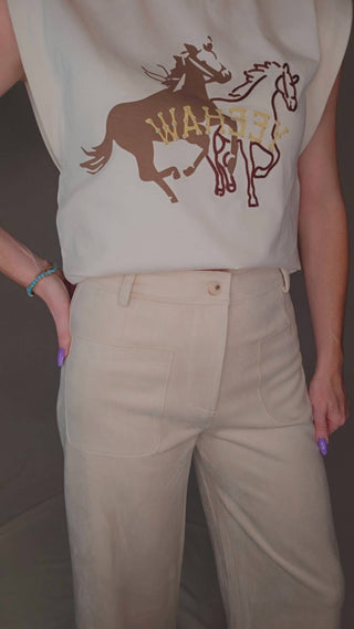 Allie Rose - Suede Laser Cut Wide Leg Pants