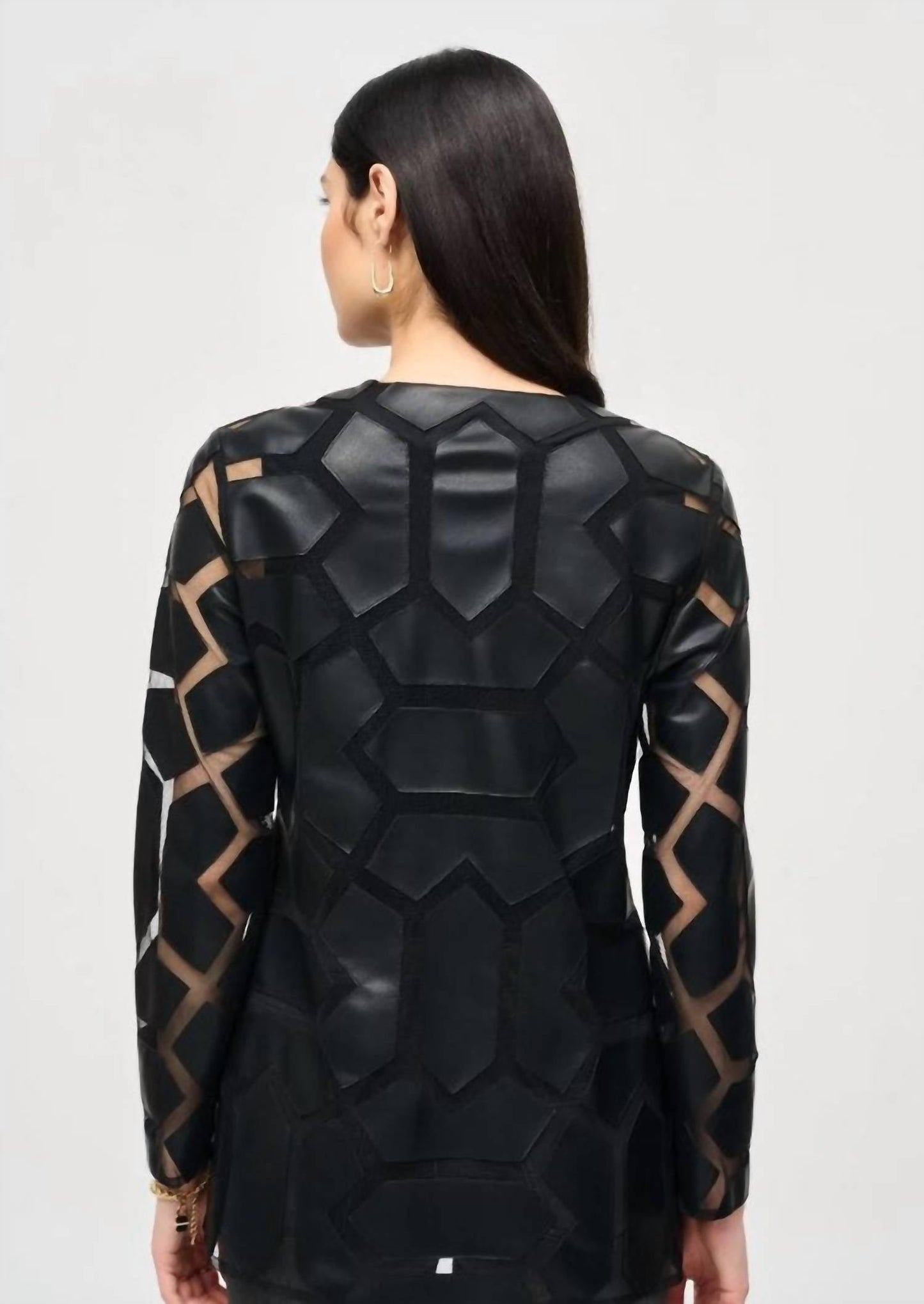 Joseph Ribkoff - Faux Leather Geometric Laser Cutout Jacket