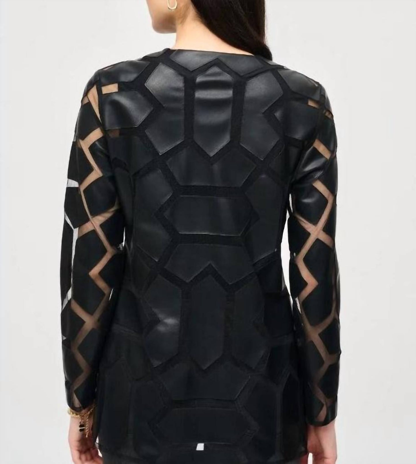 Joseph Ribkoff - Faux Leather Geometric Laser Cutout Jacket
