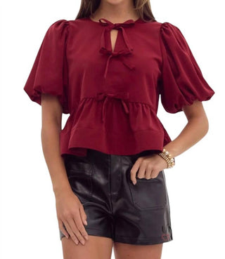 Entro - Danielle Puff Sleeves Bow Detail Top