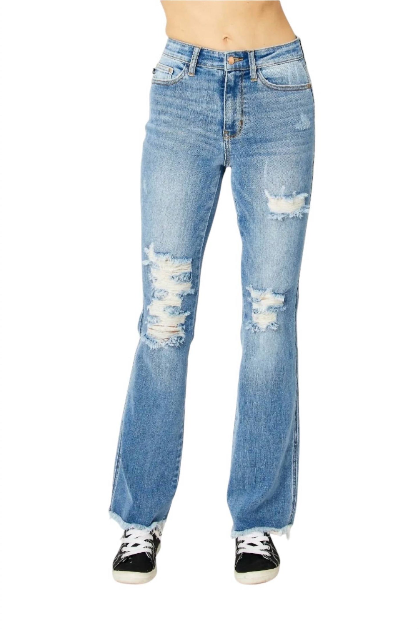 Judy Blue - High Waisted Destroy Fray Hem Bootcut Jeans