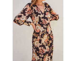 Dress Forum - Midnight Floral Long Sleeve Midi Dress