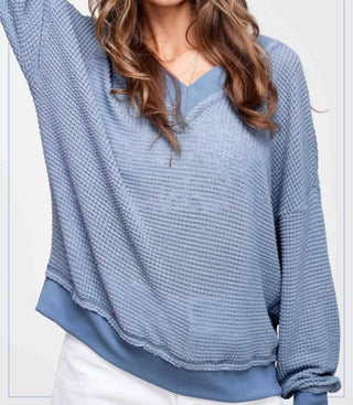 La Miel - Waffle V Neck Top