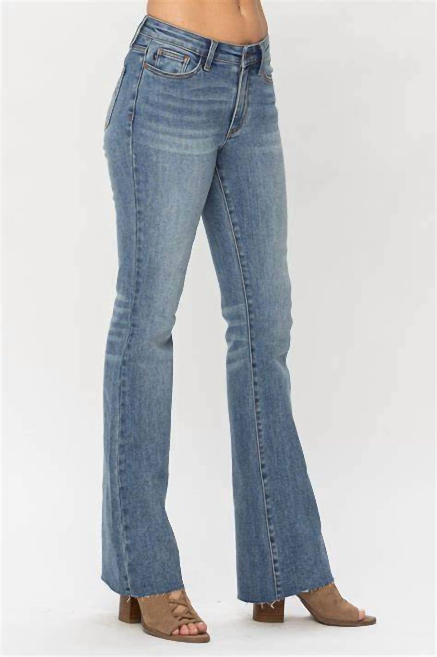 Judy Blue - Tummy Control Mid Rise Cut Hem Flare Jeans