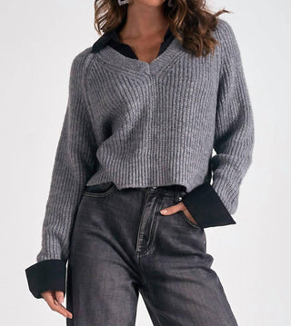 Elan - V-neck Attached Collar Sweater