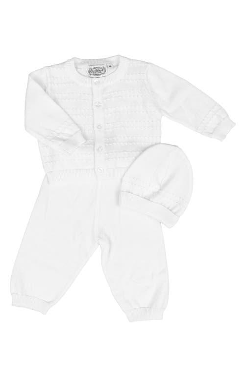 Little Things Mean a Lot Cotton Cardigan, Pants & Hat Set in White  Size 3M