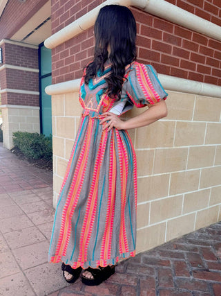 America & Beyond - Starlette Stripe Embroidered Dress