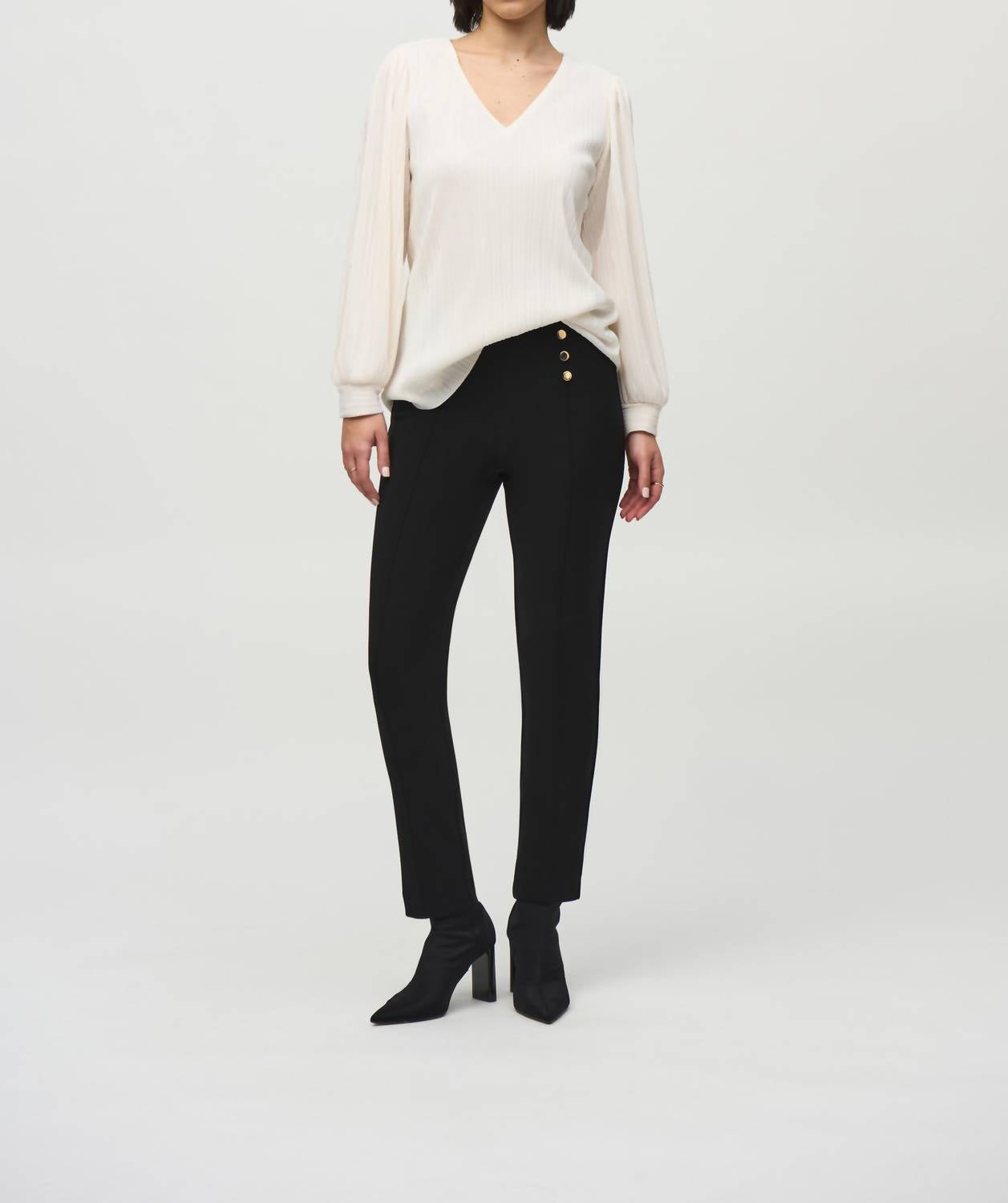 Joseph Ribkoff - V-neck Pleated Pullover Blouse