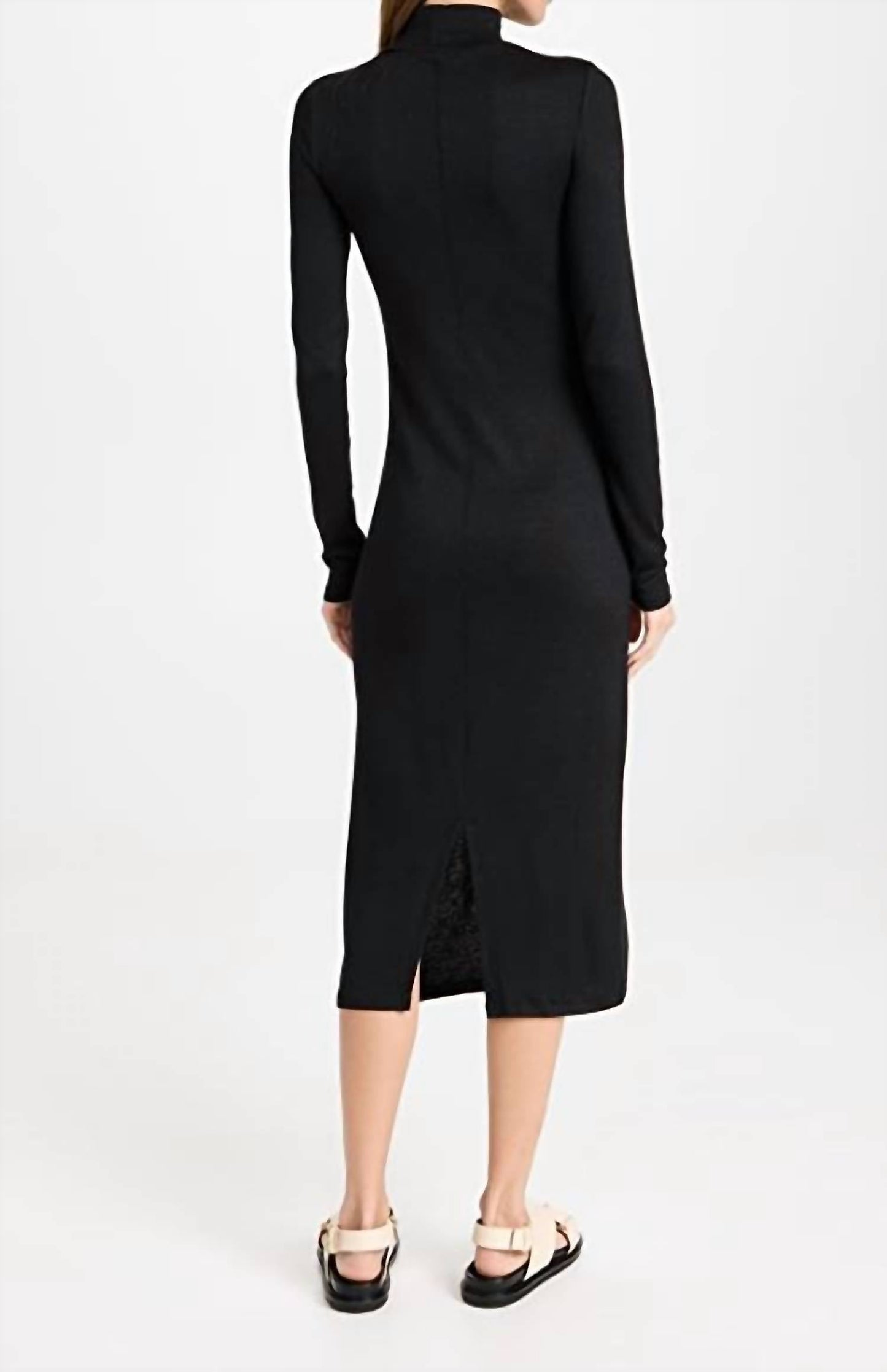 Rag & Bone - SOLID TURTLE NECK RIBBED KNIT BACK SLIT MIDI DRESS
