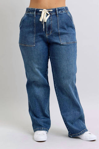 Judy Blue - High Waist Drawstring Wide Leg Jeans