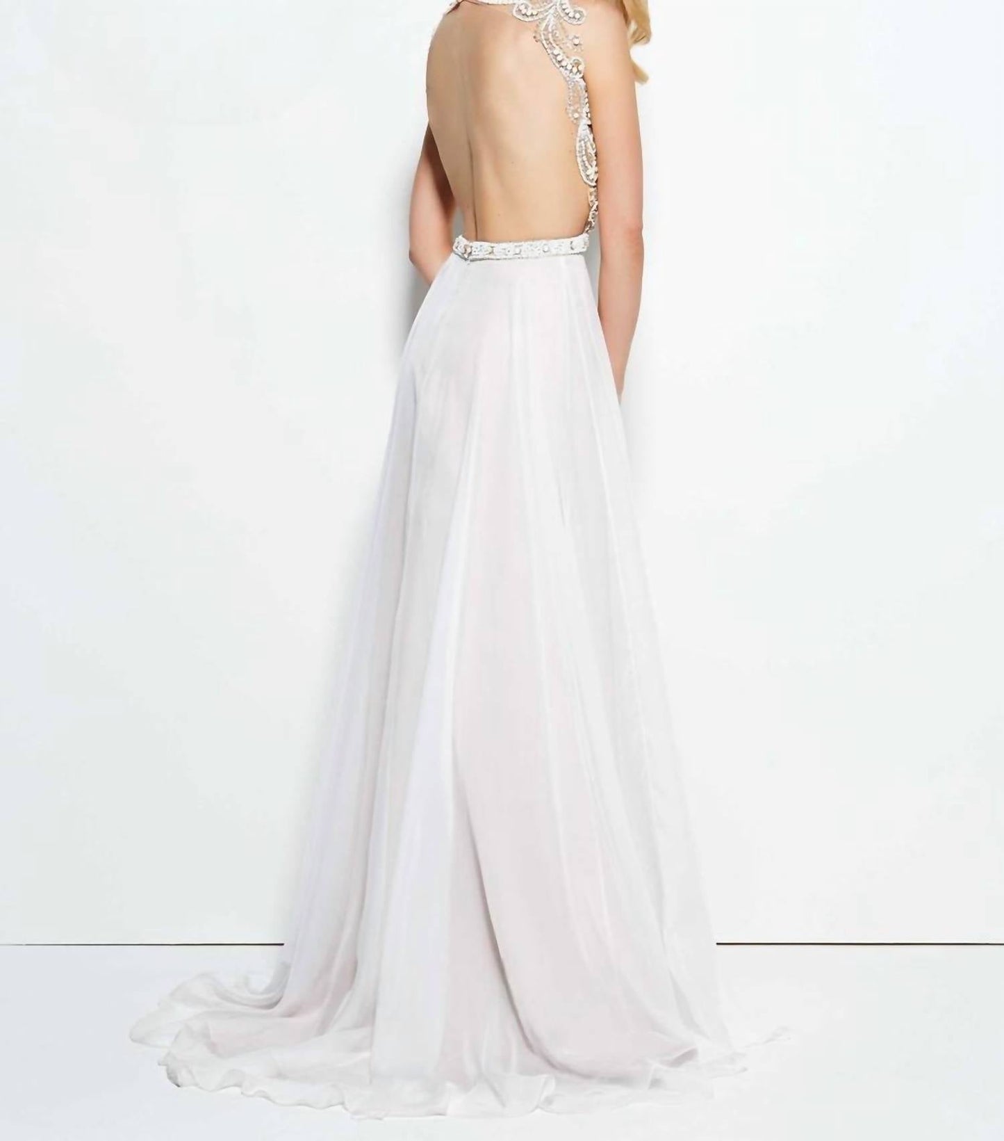 Mac Duggal - Beaded Open Back Prom Dress with Overskirt