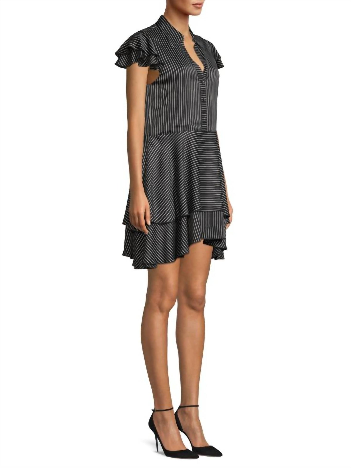 Alice + Olivia - Moore Pinstripe Ruffle Shirtdress