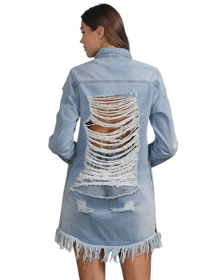 Bibi - LONG DENIM JACKET WITH BIG RIPPED POINT